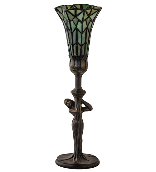 Meyda Lighting Stained Glass Pond Lily 259396 15" Mahogany Bronze Nouveau Lady Accent Table Lamp With Green Art Shade Glass