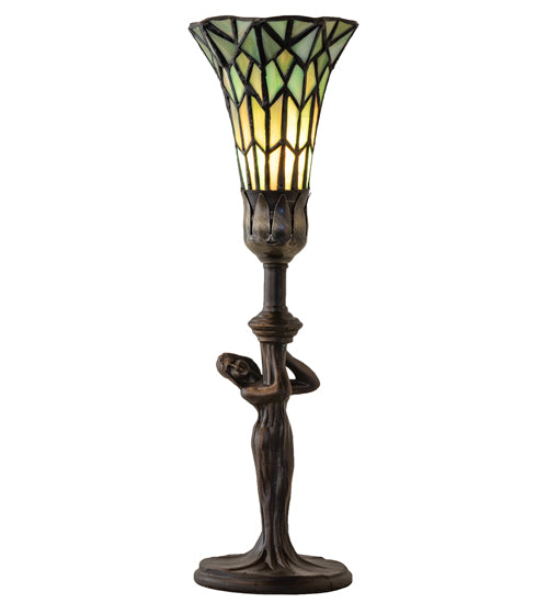 Meyda Lighting Stained Glass Pond Lily 259396 15" Mahogany Bronze Nouveau Lady Accent Table Lamp With Green Art Shade Glass
