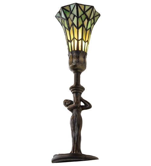 Meyda Lighting Stained Glass Pond Lily 259396 15" Mahogany Bronze Nouveau Lady Accent Table Lamp With Green Art Shade Glass