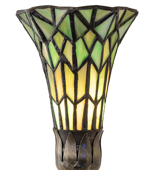Meyda Lighting Stained Glass Pond Lily 259396 15" Mahogany Bronze Nouveau Lady Accent Table Lamp With Green Art Shade Glass