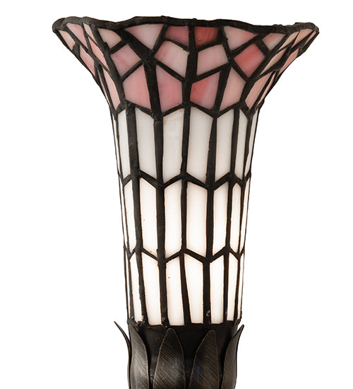 Meyda Lighting Stained Glass Pond Lily 259397 15" Mahogany Bronze Nouveau Lady Accent Table Lamp With Pink & White Art Shade Glass