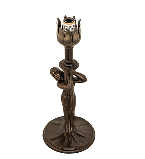 Meyda Lighting Stained Glass Pond Lily 259397 15" Mahogany Bronze Nouveau Lady Accent Table Lamp With Pink & White Art Shade Glass