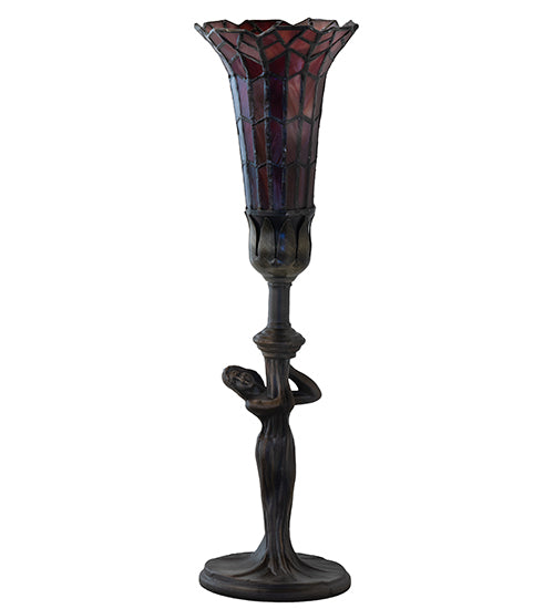 Meyda Lighting Stained Glass Pond Lily 259398 15" Mahogany Bronze Nouveau Lady Accent Table Lamp With Red Art Shade Glass