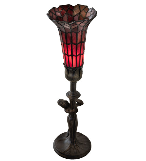 Meyda Lighting Stained Glass Pond Lily 259398 15" Mahogany Bronze Nouveau Lady Accent Table Lamp With Red Art Shade Glass