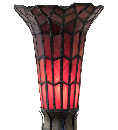 Meyda Lighting Stained Glass Pond Lily 259398 15" Mahogany Bronze Nouveau Lady Accent Table Lamp With Red Art Shade Glass