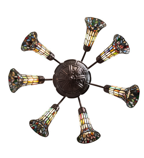 Meyda Lighting Stained Glass Pond Lily 26" 7-Light Mahogany Bronze Chandelier With Multi-Colored Shade Glass