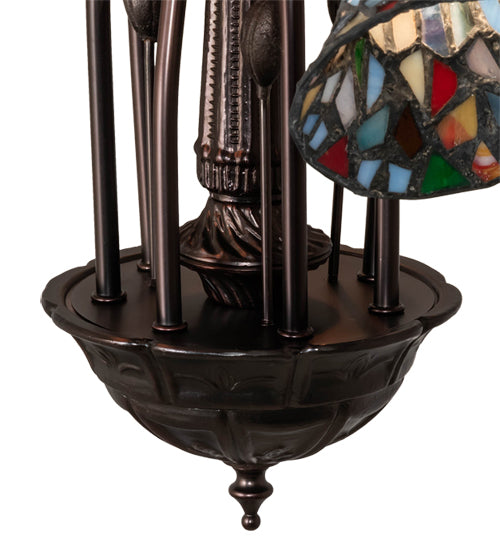 Meyda Lighting Stained Glass Pond Lily 26" 7-Light Mahogany Bronze Chandelier With Multi-Colored Shade Glass