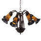 Meyda Lighting Stained Glass Pond Lily 26" 7-Light Mahogany Bronze Chandelier With Orange & Violet Shade Glass