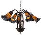 Meyda Lighting Stained Glass Pond Lily 26" 7-Light Mahogany Bronze Chandelier With Orange & Violet Shade Glass