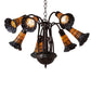 Meyda Lighting Stained Glass Pond Lily 26" 7-Light Mahogany Bronze Chandelier With Orange & Violet Shade Glass