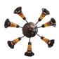 Meyda Lighting Stained Glass Pond Lily 26" 7-Light Mahogany Bronze Chandelier With Orange & Violet Shade Glass