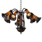 Meyda Lighting Stained Glass Pond Lily 26" 7-Light Mahogany Bronze Chandelier With Orange & Violet Shade Glass