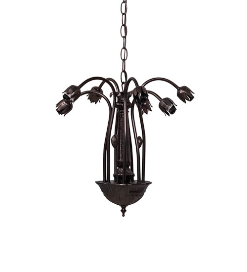 Meyda Lighting Stained Glass Pond Lily 26" 7-Light Mahogany Bronze Chandelier With Pink & White Shade Glass