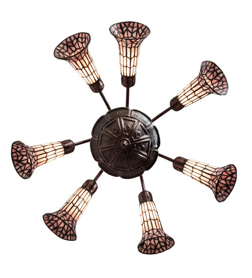 Meyda Lighting Stained Glass Pond Lily 26" 7-Light Mahogany Bronze Chandelier With Pink & White Shade Glass