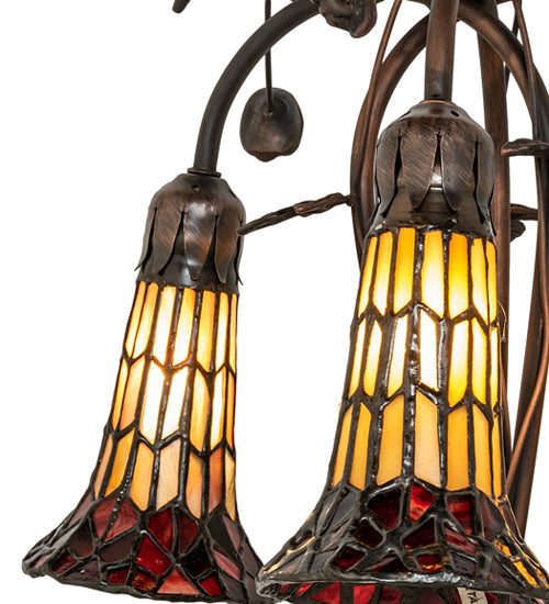 Meyda Lighting Stained Glass Pond Lily 58" 3-Light Mahogany Bronze Floor Lamp With Red & Honey Shade Glass