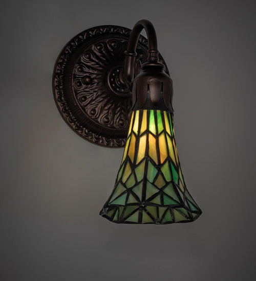 Meyda Lighting Stained Glass Pond Lily 6" Mahogany Bronze Wall Sconce With Green Shade Glass