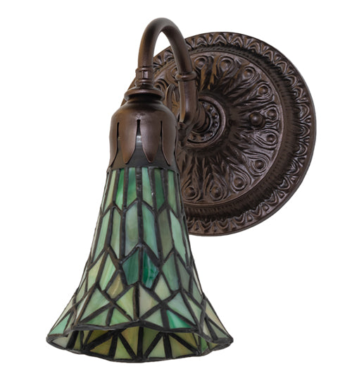 Meyda Lighting Stained Glass Pond Lily 6" Mahogany Bronze Wall Sconce With Green Shade Glass