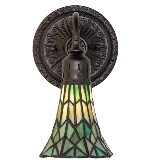 Meyda Lighting Stained Glass Pond Lily 6" Mahogany Bronze Wall Sconce With Green Shade Glass