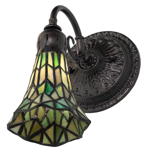 Meyda Lighting Stained Glass Pond Lily 6" Mahogany Bronze Wall Sconce With Green Shade Glass