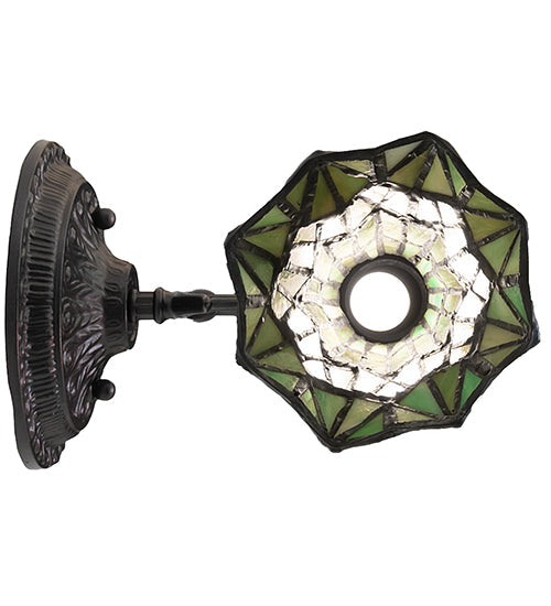 Meyda Lighting Stained Glass Pond Lily 6" Mahogany Bronze Wall Sconce With Green Shade Glass