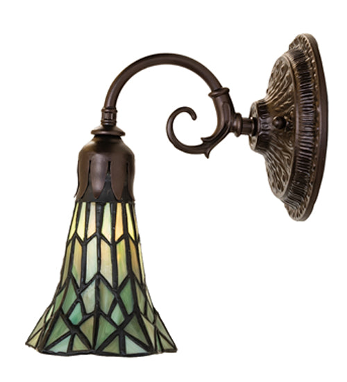 Meyda Lighting Stained Glass Pond Lily 6" Mahogany Bronze Wall Sconce With Green Shade Glass