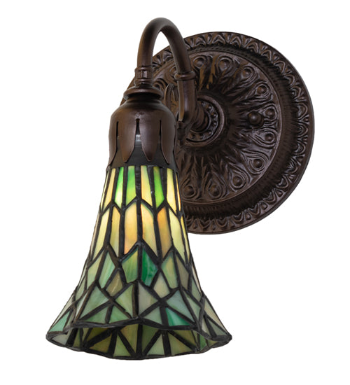 Meyda Lighting Stained Glass Pond Lily 6" Mahogany Bronze Wall Sconce With Green Shade Glass