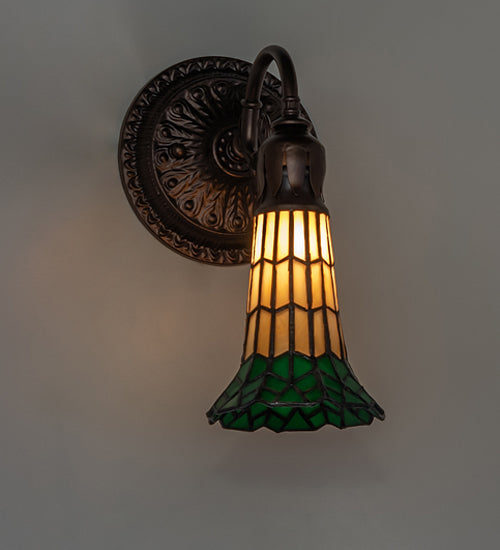 Meyda Lighting Stained Glass Pond Lily 6" Mahogany Bronze Wall Sconce With Green & Yellow Shade Glass