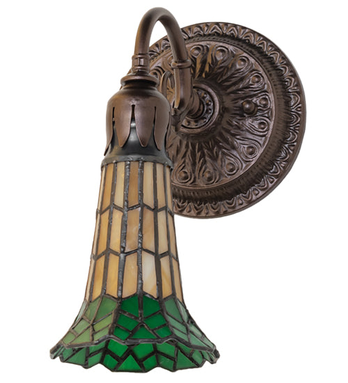 Meyda Lighting Stained Glass Pond Lily 6" Mahogany Bronze Wall Sconce With Green & Yellow Shade Glass