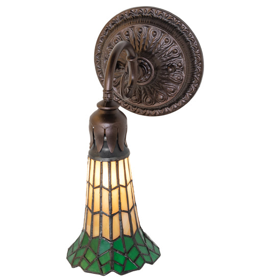 Meyda Lighting Stained Glass Pond Lily 6" Mahogany Bronze Wall Sconce With Green & Yellow Shade Glass