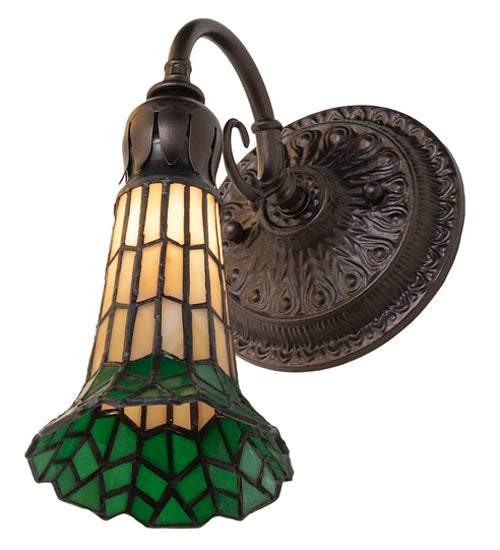 Meyda Lighting Stained Glass Pond Lily 6" Mahogany Bronze Wall Sconce With Green & Yellow Shade Glass