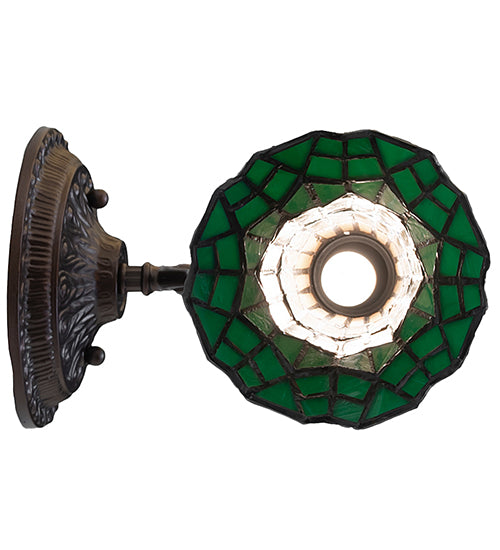 Meyda Lighting Stained Glass Pond Lily 6" Mahogany Bronze Wall Sconce With Green & Yellow Shade Glass