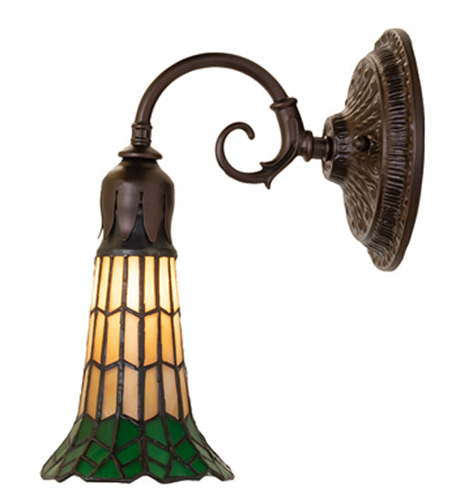 Meyda Lighting Stained Glass Pond Lily 6" Mahogany Bronze Wall Sconce With Green & Yellow Shade Glass