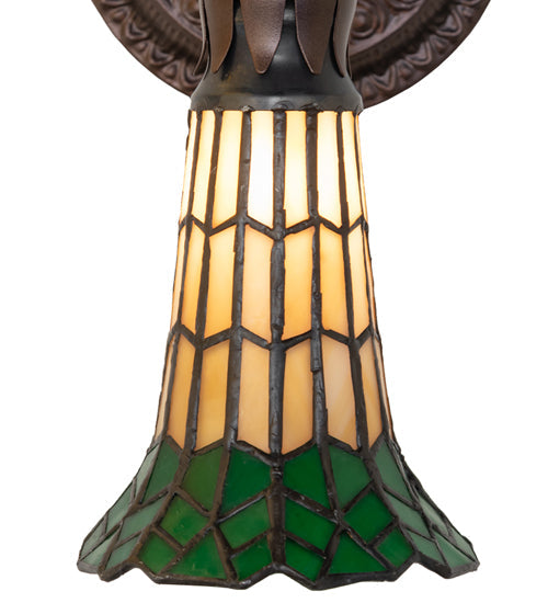 Meyda Lighting Stained Glass Pond Lily 6" Mahogany Bronze Wall Sconce With Green & Yellow Shade Glass