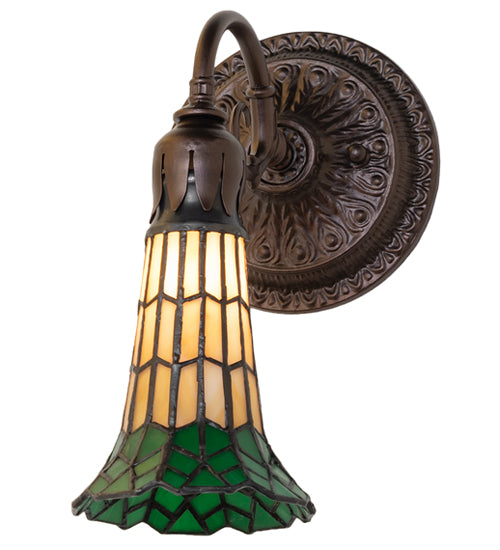 Meyda Lighting Stained Glass Pond Lily 6" Mahogany Bronze Wall Sconce With Green & Yellow Shade Glass