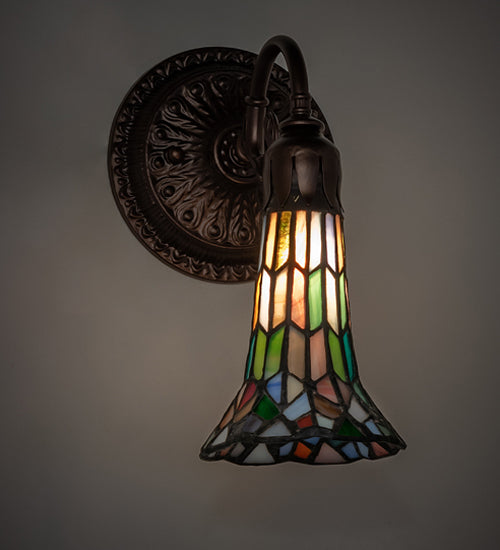 Meyda Lighting Stained Glass Pond Lily 6" Mahogany Bronze Wall Sconce With Multi-Colored Shade Glass