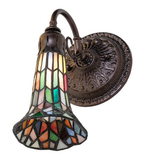 Meyda Lighting Stained Glass Pond Lily 6" Mahogany Bronze Wall Sconce With Multi-Colored Shade Glass