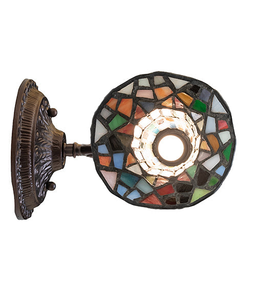 Meyda Lighting Stained Glass Pond Lily 6" Mahogany Bronze Wall Sconce With Multi-Colored Shade Glass