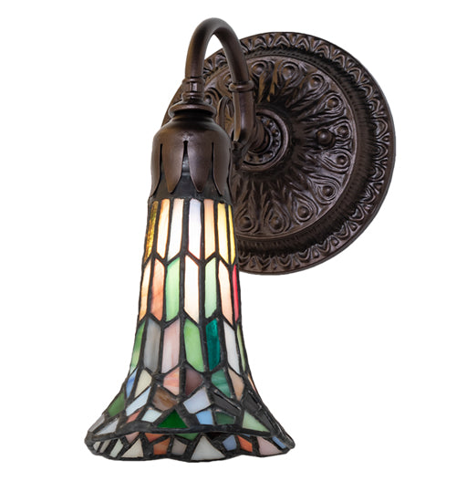 Meyda Lighting Stained Glass Pond Lily 6" Mahogany Bronze Wall Sconce With Multi-Colored Shade Glass