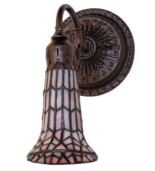 Meyda Lighting Stained Glass Pond Lily 6" Mahogany Bronze Wall Sconce With Pink Shade Glass