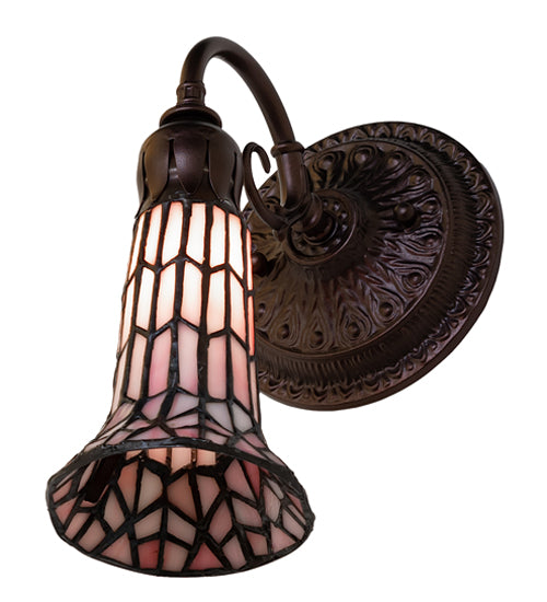 Meyda Lighting Stained Glass Pond Lily 6" Mahogany Bronze Wall Sconce With Pink Shade Glass