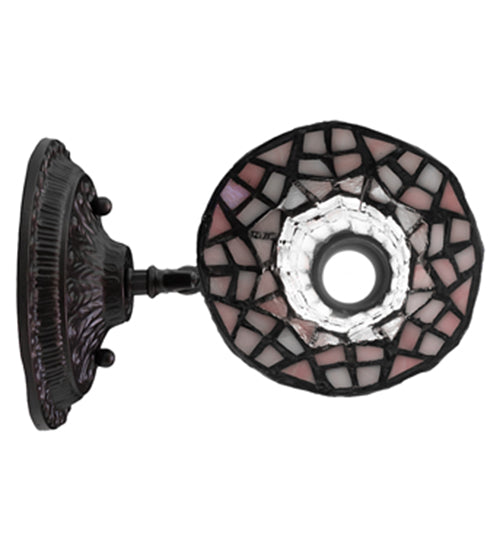 Meyda Lighting Stained Glass Pond Lily 6" Mahogany Bronze Wall Sconce With Pink Shade Glass