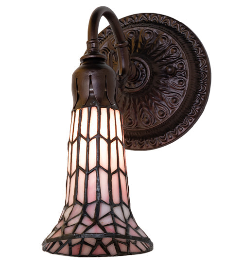 Meyda Lighting Stained Glass Pond Lily 6" Mahogany Bronze Wall Sconce With Pink Shade Glass