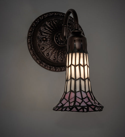 Meyda Lighting Stained Glass Pond Lily 6" Mahogany Bronze Wall Sconce With Pink & White Shade Glass