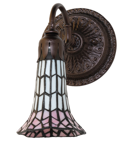 Meyda Lighting Stained Glass Pond Lily 6" Mahogany Bronze Wall Sconce With Pink & White Shade Glass