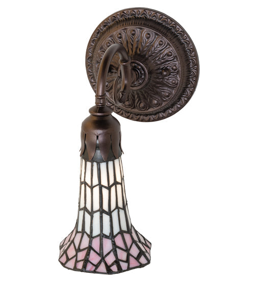 Meyda Lighting Stained Glass Pond Lily 6" Mahogany Bronze Wall Sconce With Pink & White Shade Glass