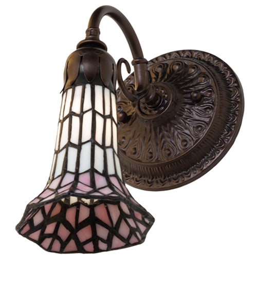 Meyda Lighting Stained Glass Pond Lily 6" Mahogany Bronze Wall Sconce With Pink & White Shade Glass