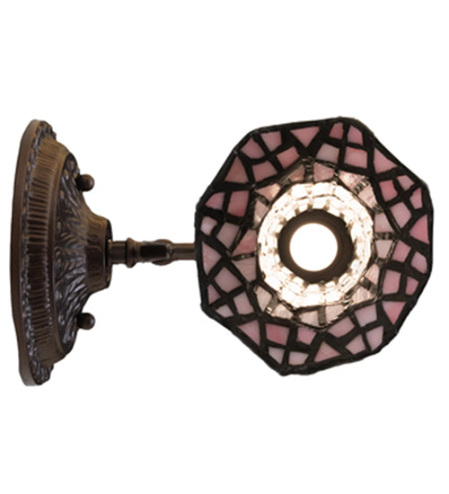 Meyda Lighting Stained Glass Pond Lily 6" Mahogany Bronze Wall Sconce With Pink & White Shade Glass