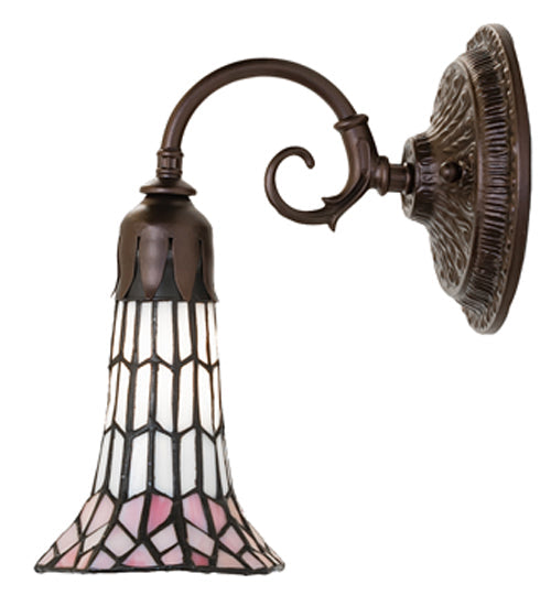 Meyda Lighting Stained Glass Pond Lily 6" Mahogany Bronze Wall Sconce With Pink & White Shade Glass