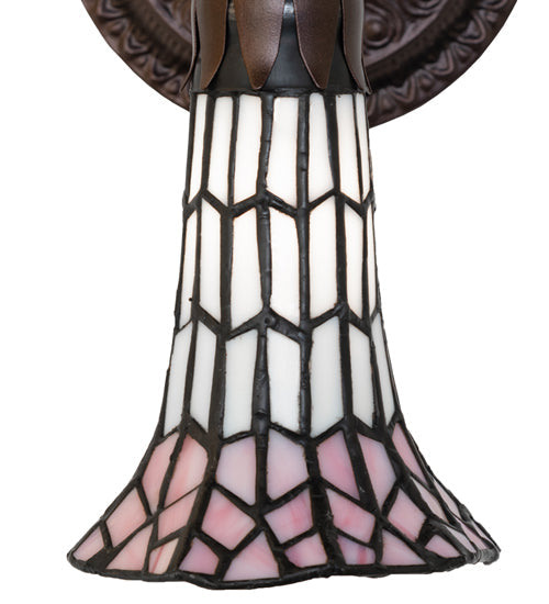 Meyda Lighting Stained Glass Pond Lily 6" Mahogany Bronze Wall Sconce With Pink & White Shade Glass