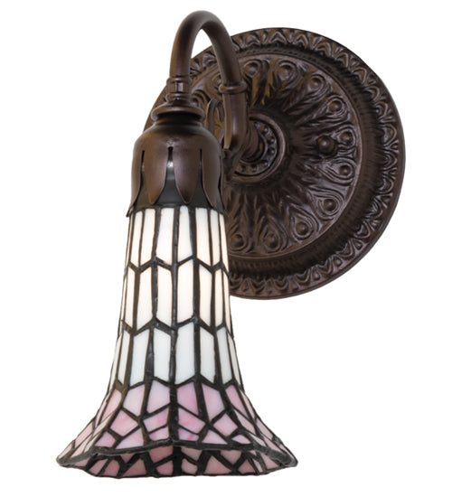 Meyda Lighting Stained Glass Pond Lily 6" Mahogany Bronze Wall Sconce With Pink & White Shade Glass